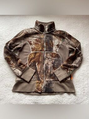 Fleece Camo Zip Up Sweatshirt Size XS Hunter Green Camouflage Sweater